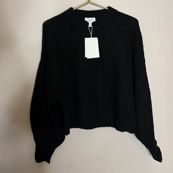 & Other Stories | round neck balloon sleeve sweater in black - Picture 2 of 8
